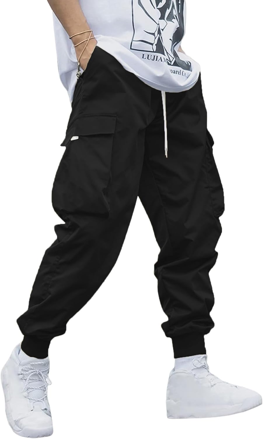 YAOHUOLE Men's Cargo Trousers Cuffed Cargo Joggers Casual Drawstring Pants Elast...