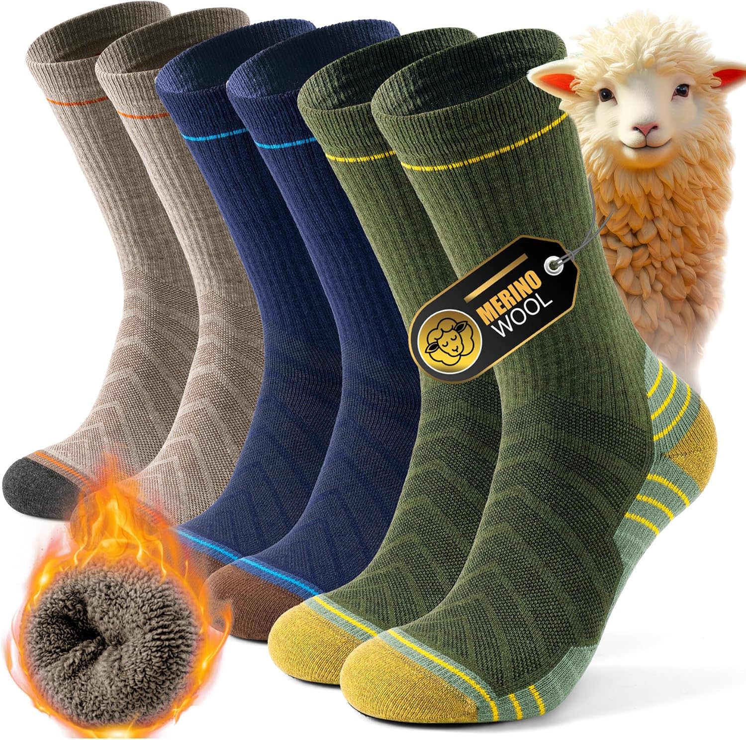 Alaplus Mens Thermal Socks Womens Merino Wool Socks Thick Warm Winter Socks Cush...