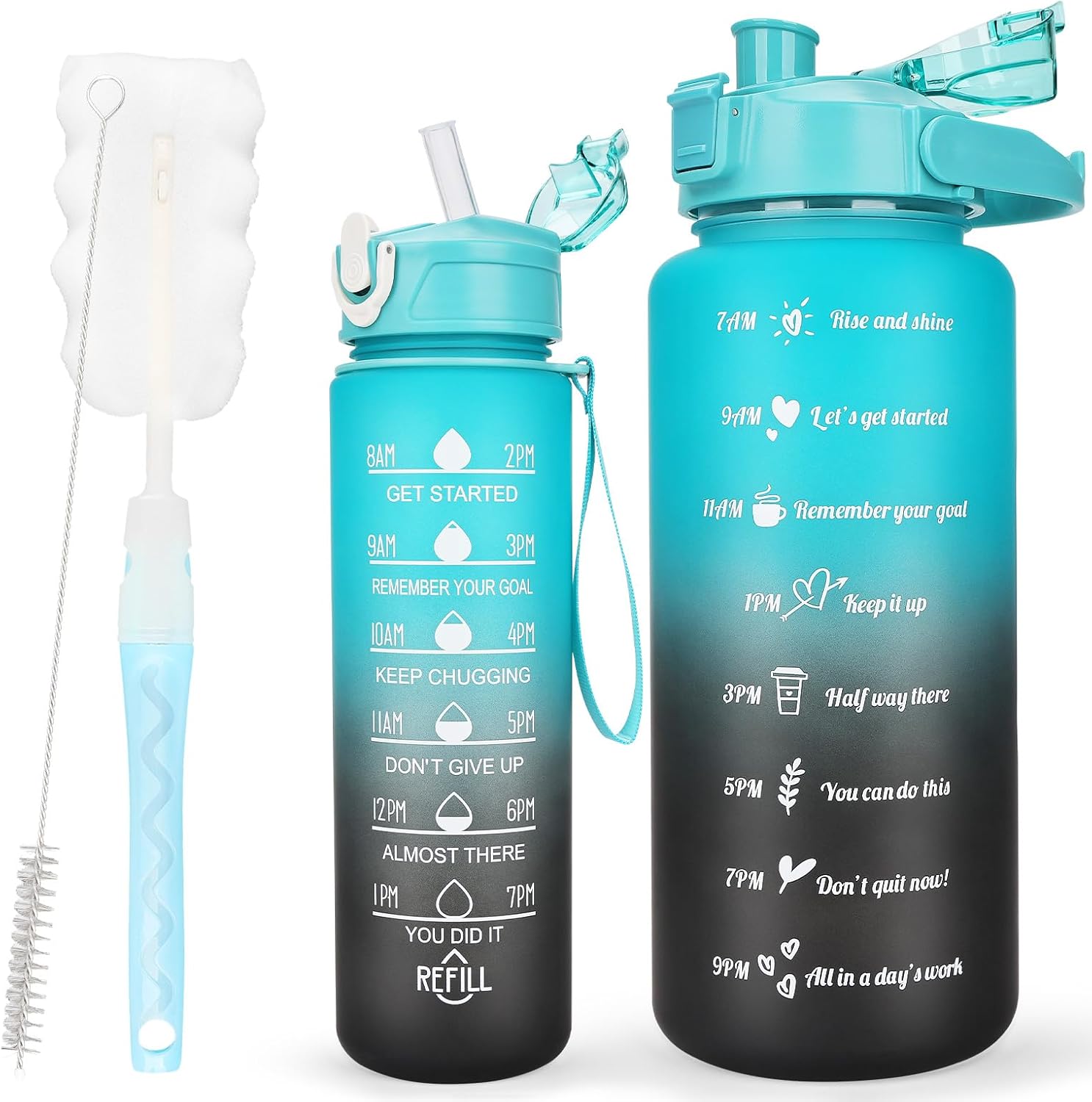 CodiCile 2 Pack Water Bottle BPA Free, 2 Liters Water Bottle & 750ml Water Bottl...