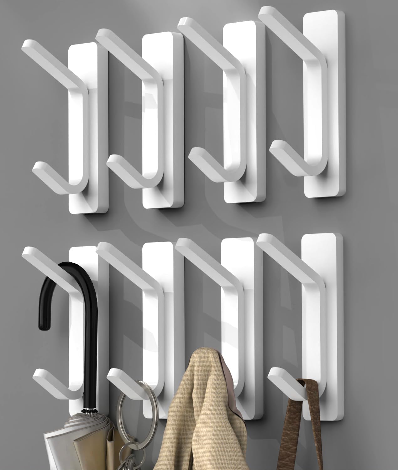YIGII Adhesive Towel Hooks, 8 Pack Coat Hooks Stick on Wall Door, Plastic Self A...