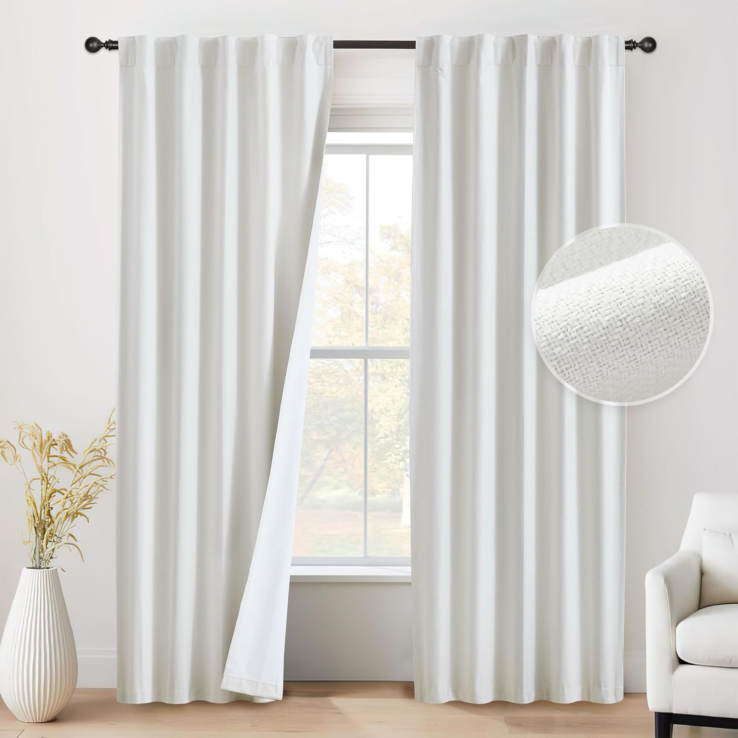 Beauoop Blackout Curtains 96 Inches Long 2 Panels for Bedroom Living Room Cream...