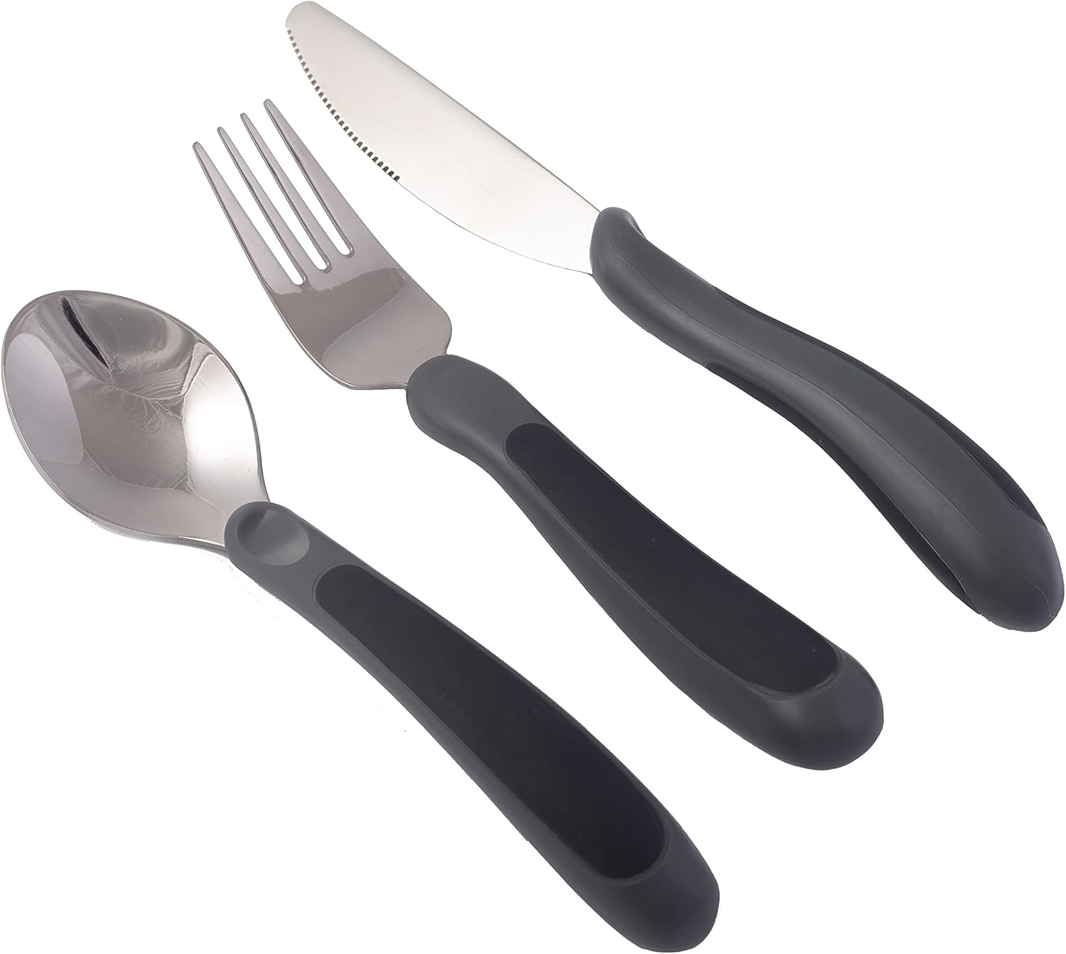 NRS Healthcare Kura Care Adult Cutlery Set, Easy Grip Set, Black & Grey, Grey an...