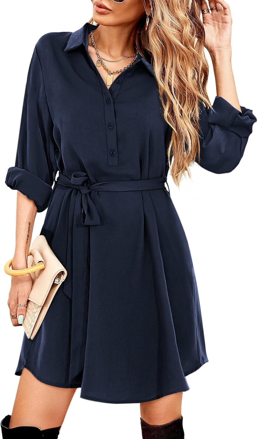 Beluring Women's Shirt Dresses Casual Long Sleeve Button Dress with Pockets