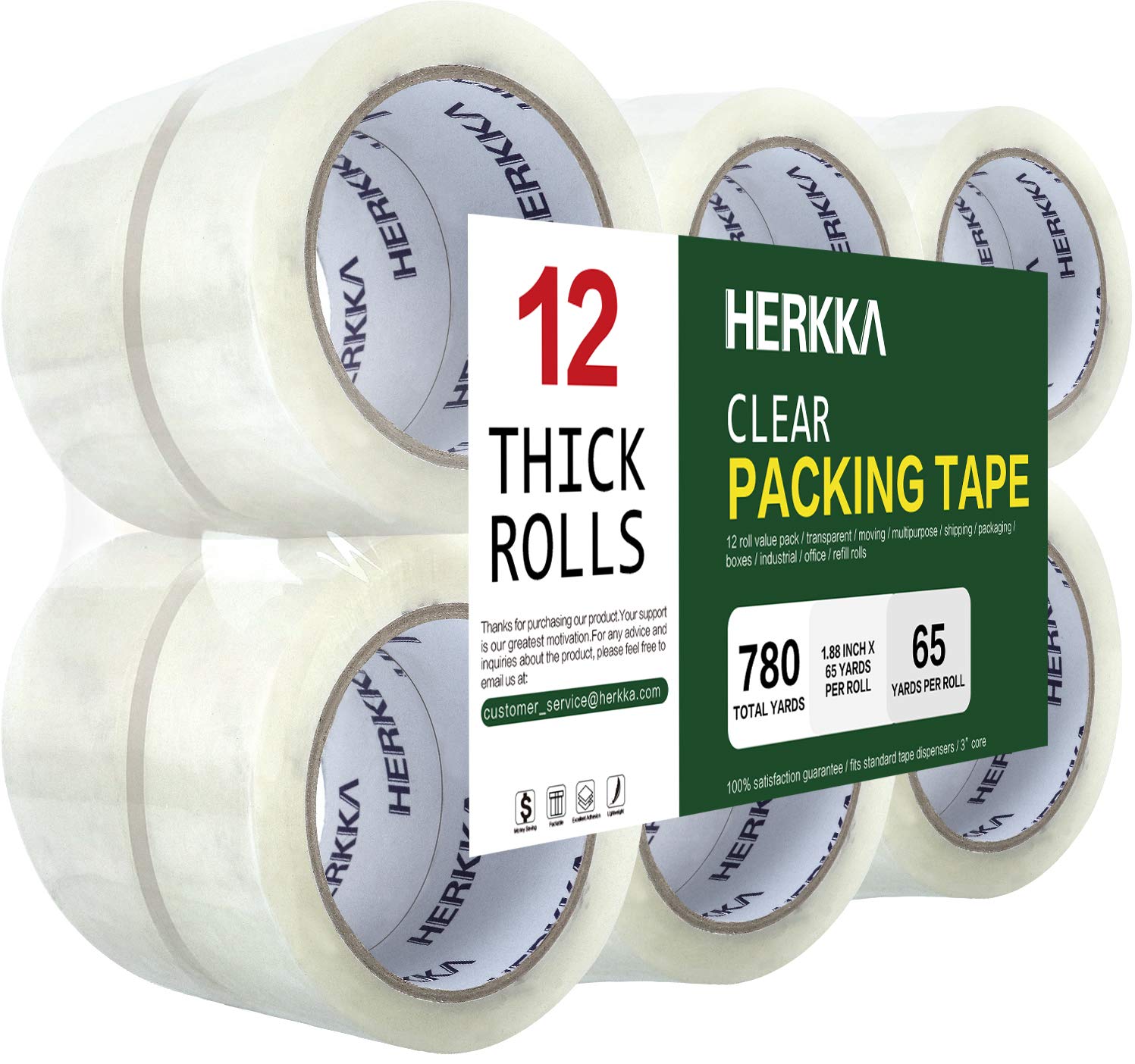 HERKKA Clear Packing Tape, 12 Rolls Heavy Duty Packaging Tape for Shipping Packa...