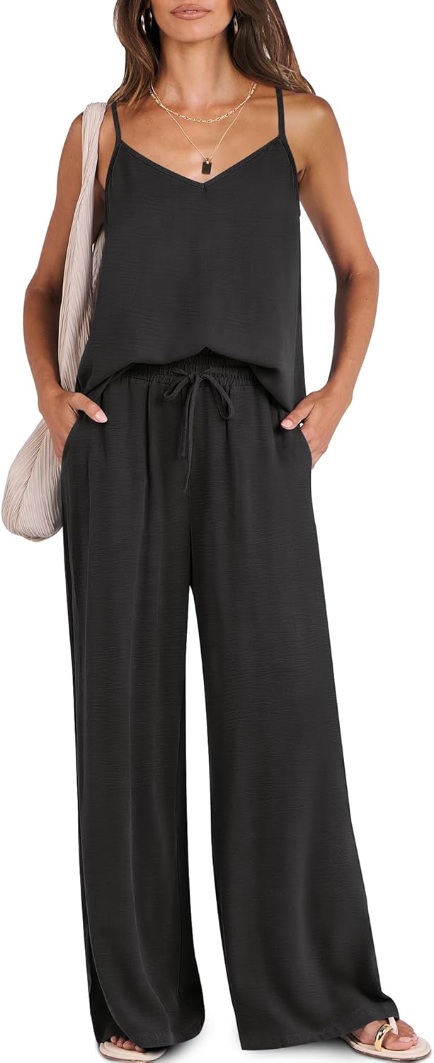 Caracilia 2 Piece Lounge Sets for Women Summer Casual Matching Wide Leg Pants Be...