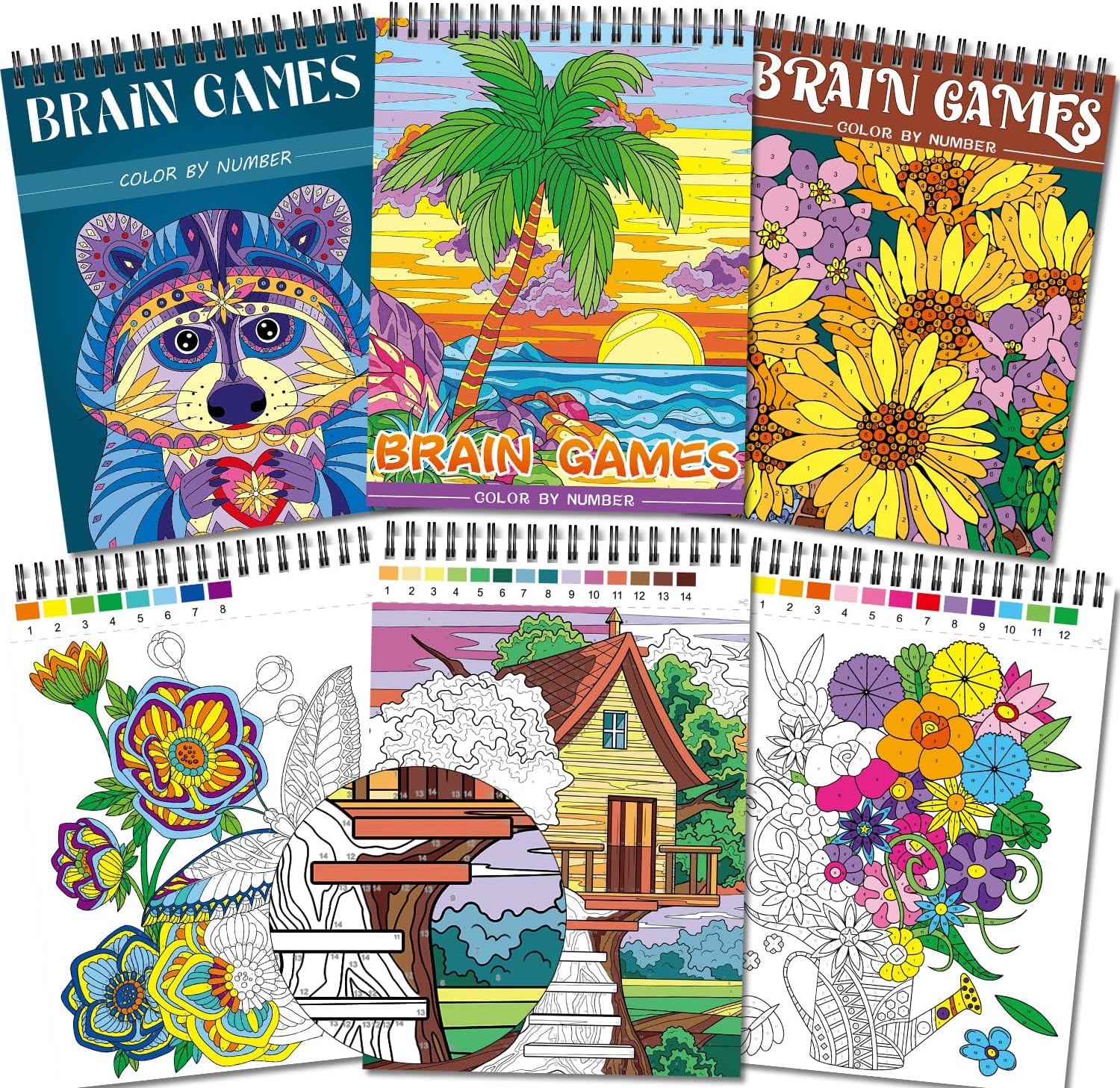 Kalysky Color by Numbers Adult Coloring Books,3 Fun Coloring Books for Adult Rel...