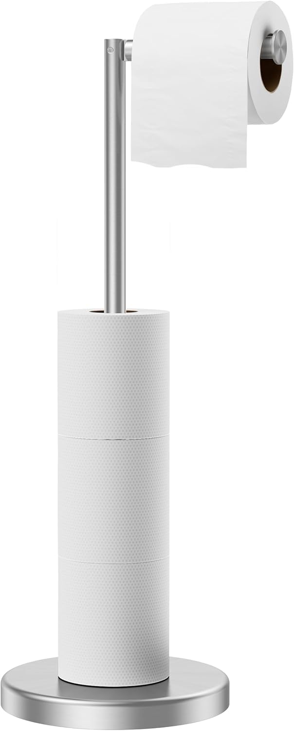 FORIOUS Toilet Paper Holder Stand, Modern Free Standing Tissue Roll Holder for B...