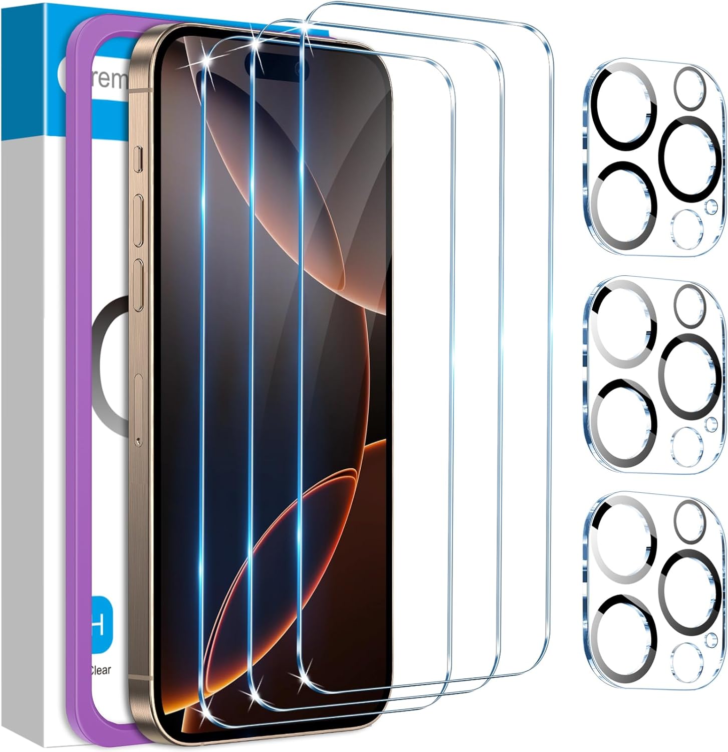 Fotbor for 3Pack iPhone 16 Pro Max Screen Protector with 3Pack Camera Lens Prote...