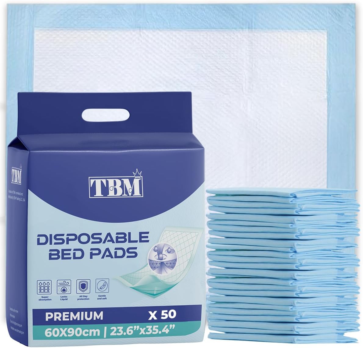 TBM 50 Disposable Incontinence Bed Pads 60 x 90 | Absorbent Underpad, Bed Mats,...