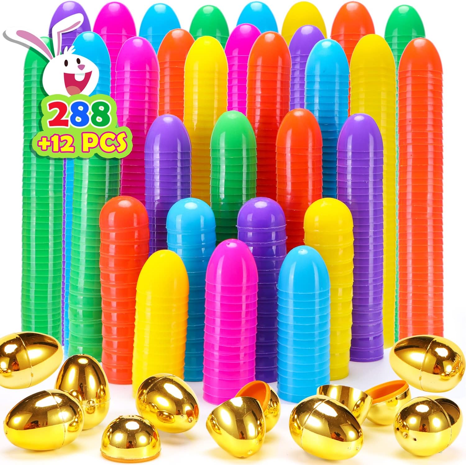 NEWBEA 300 Easter Eggs -2.36" Bright Colors Plastic Easter Eggs Empty Include 12...