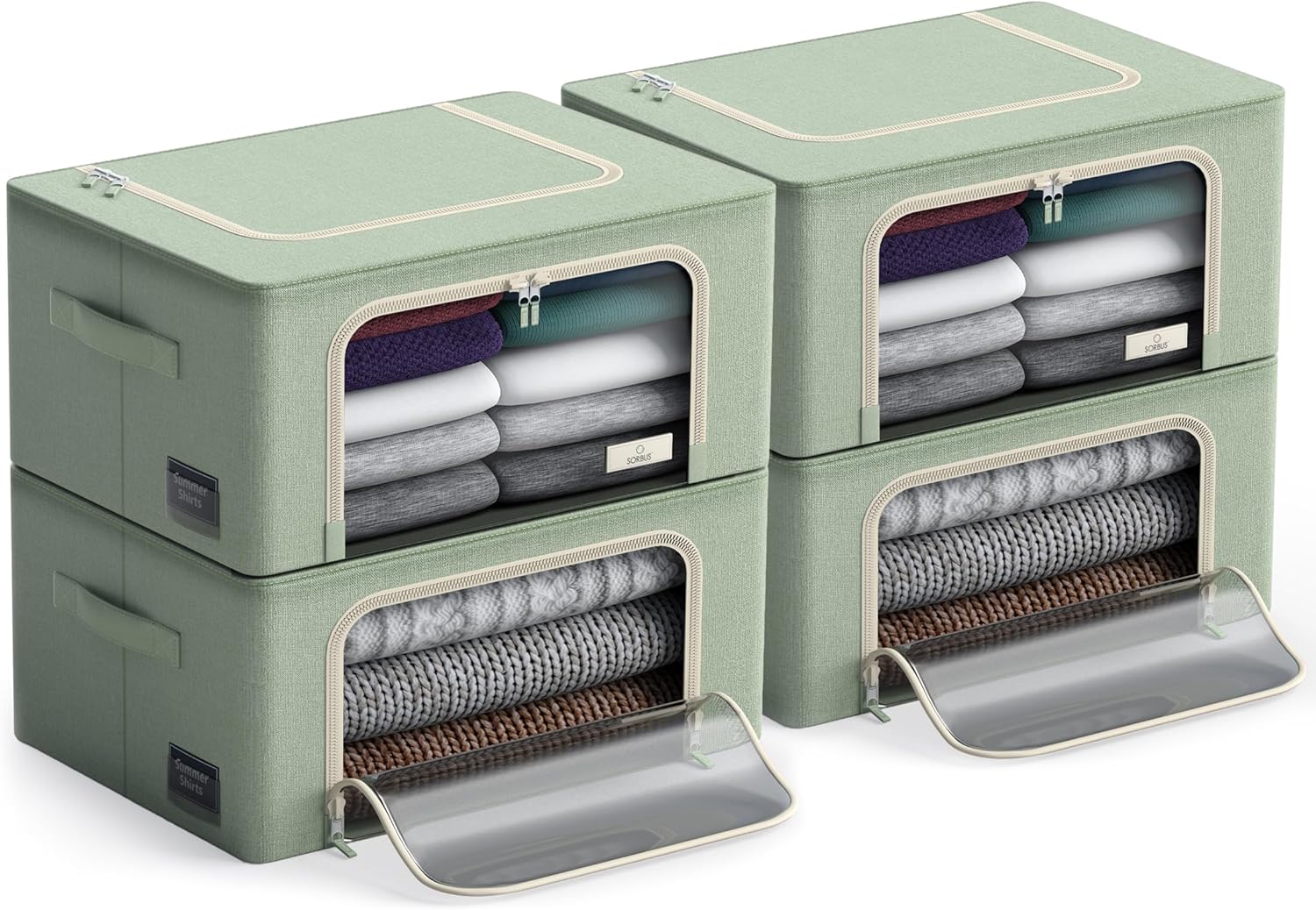 Sorbus Storage Bins with Metal Frame - Stackable & Foldable Clothes Organizer Ba...