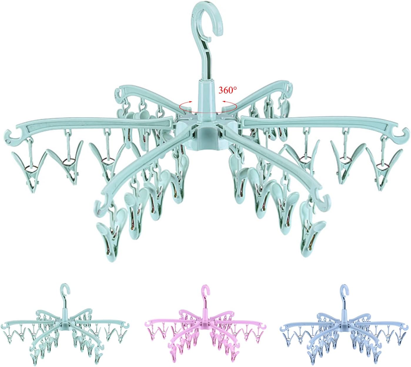 BONYCUST 24 Peg Folding Sock Hanging Rotatable Drying Rack Hanger Sock Dryer for...
