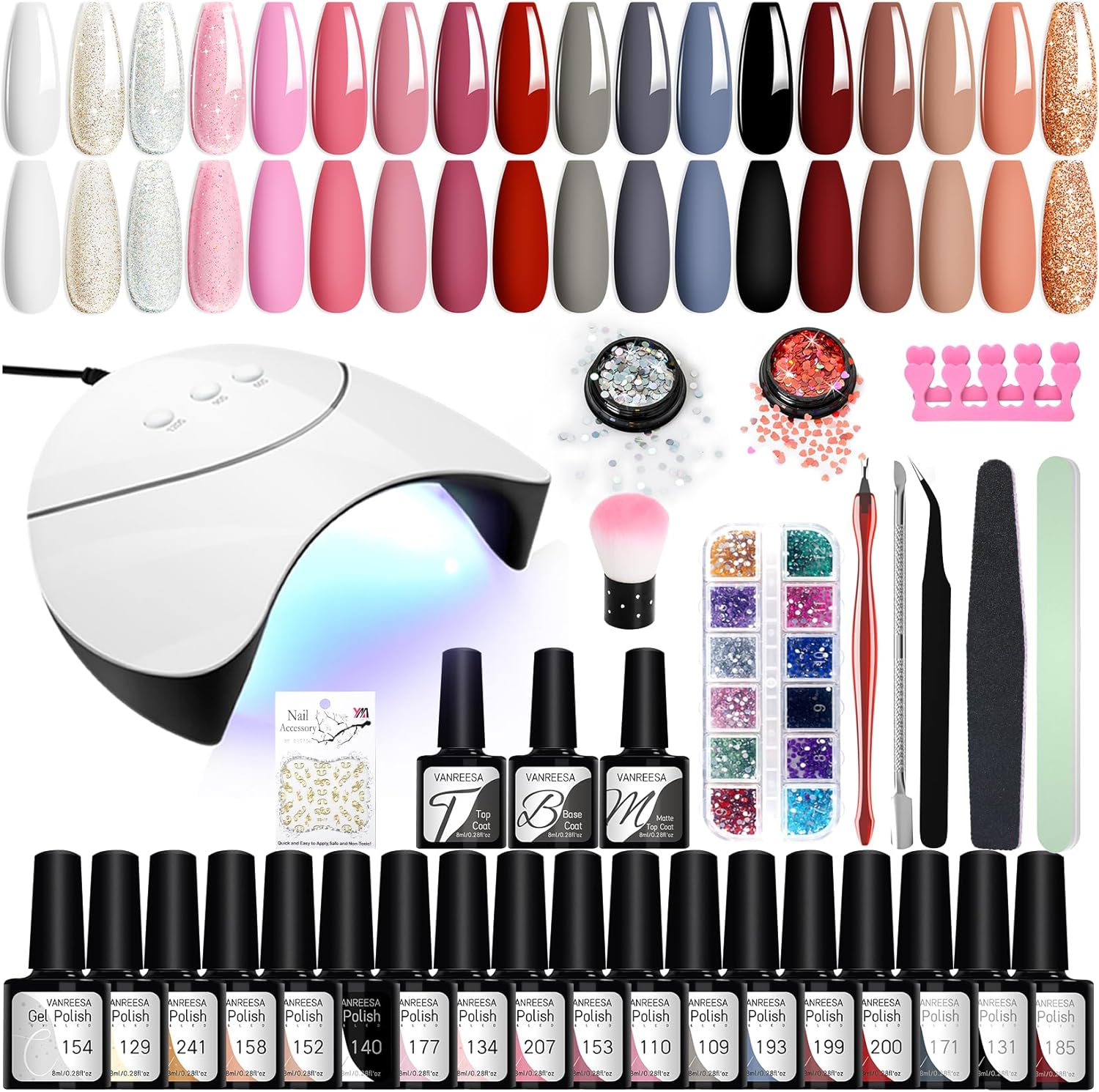 VANREESA Gel Nail Polish Set, 18 Colours Gel Nail Kit with 36W U V Lamp Classic...