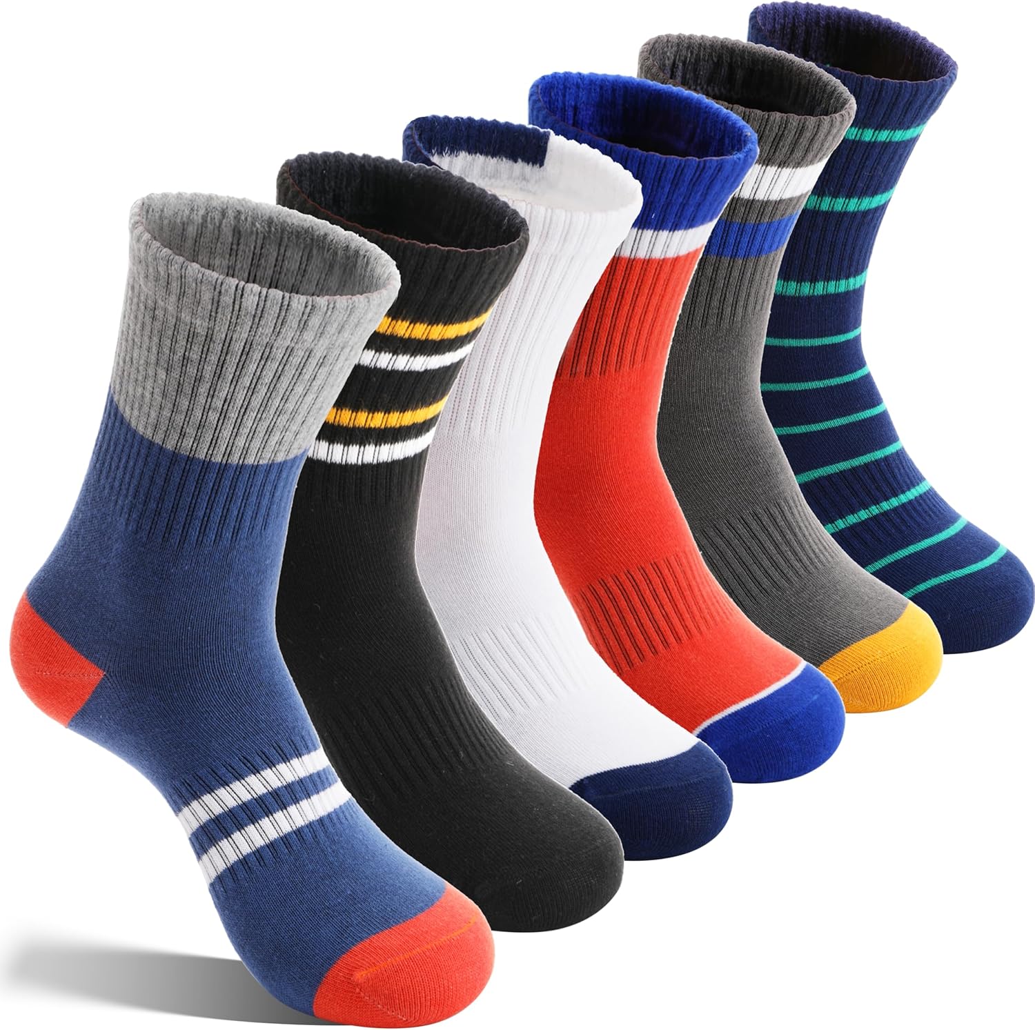 EBMORE 6 Pairs Kids Boys Socks Athletic Basketball Sport Breathable Crew Soft Co...