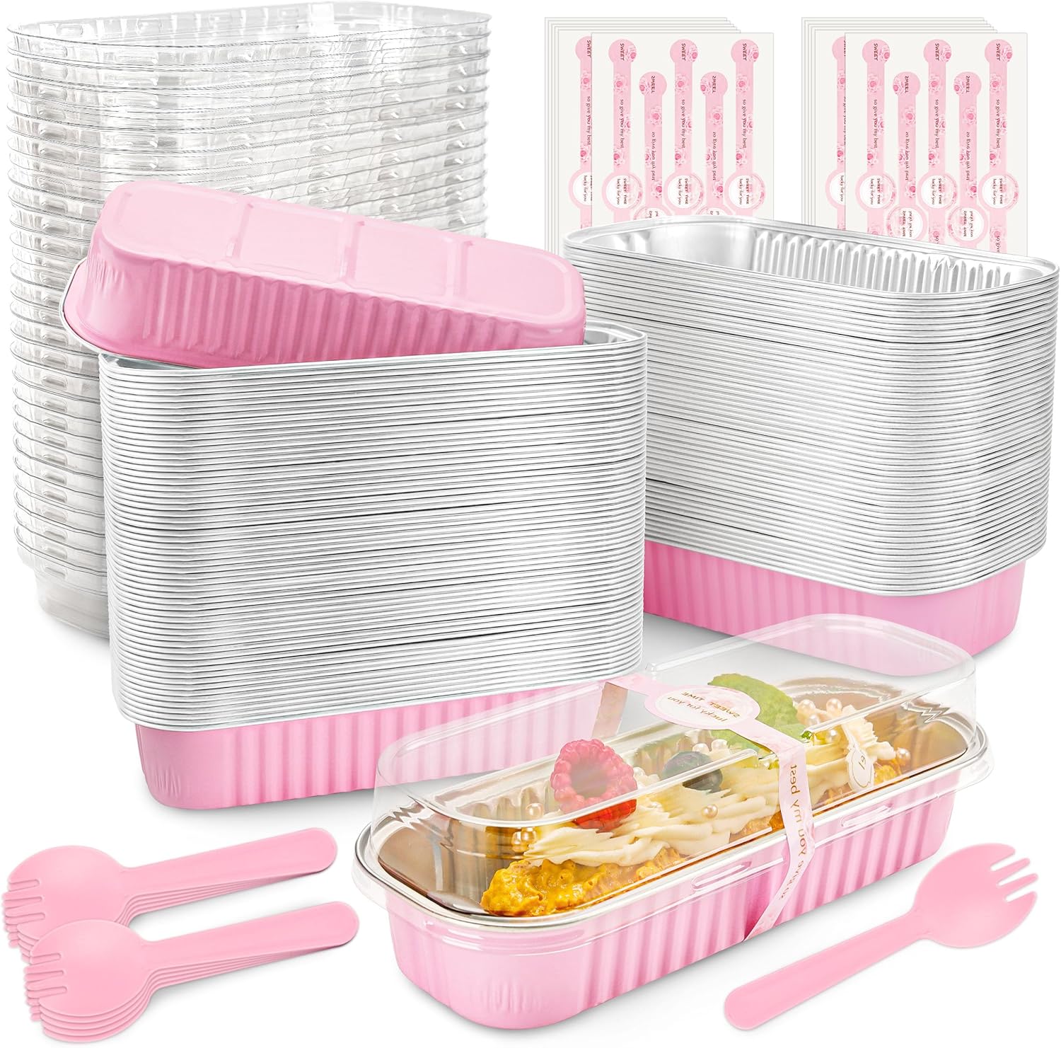 Mini Loaf Pans with Lids and Spoons Rectangular Aluminum Foil Baking Pans Mini C...