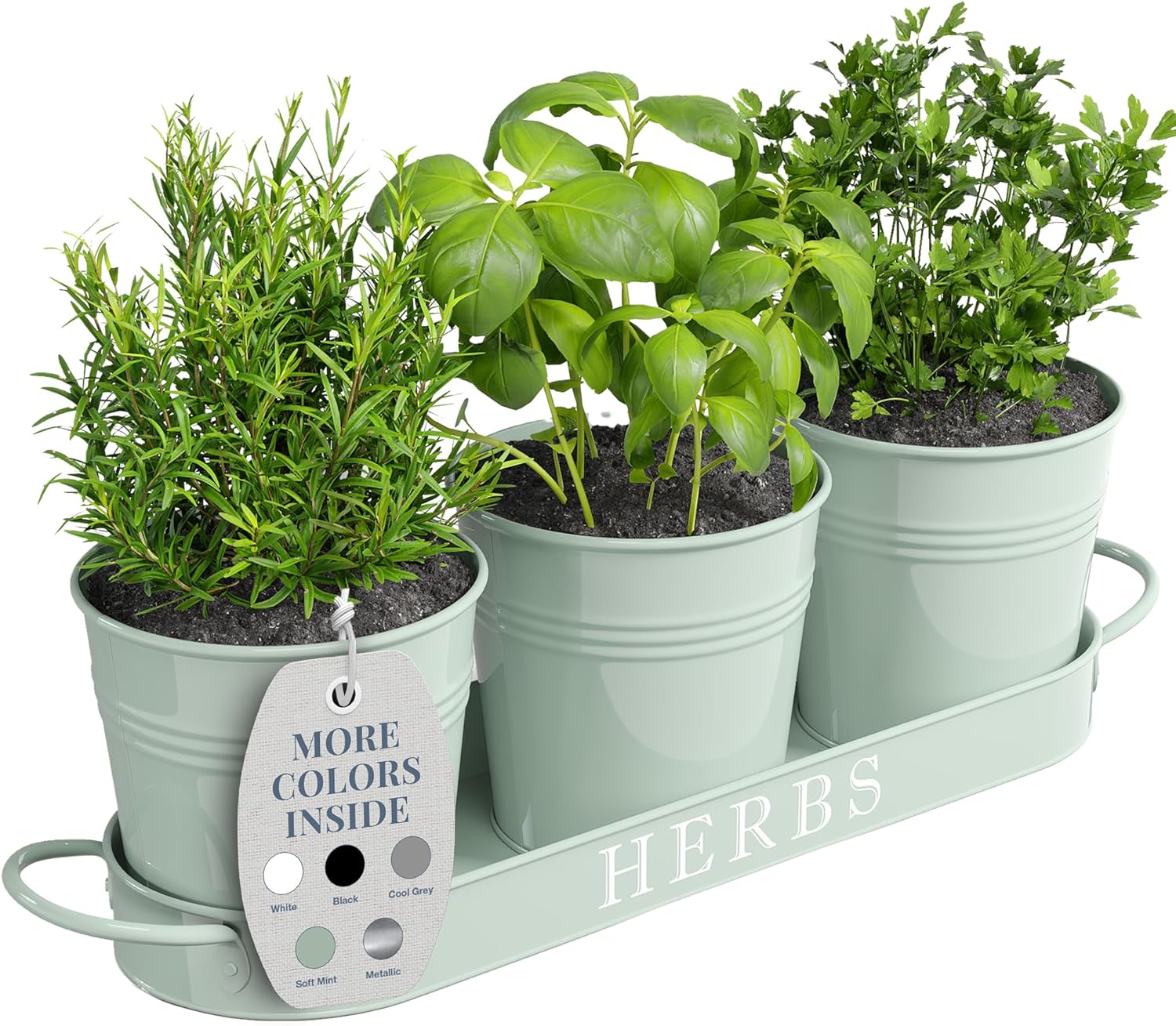 Barnyard Designs Indoor Herb Garden Planter Set with Tray, Metal Windowsill Plan...