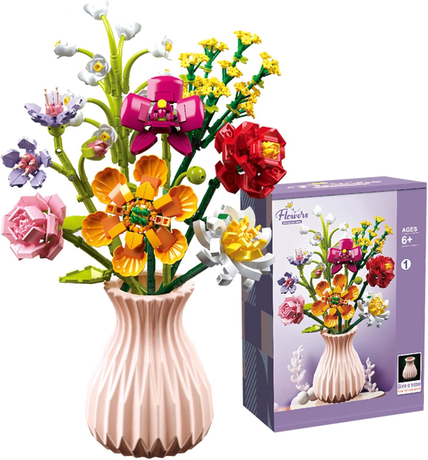 PDOOR Flower Bouquet Building Set with Vase, 3D Puzzles Artificial Flowers for A...
