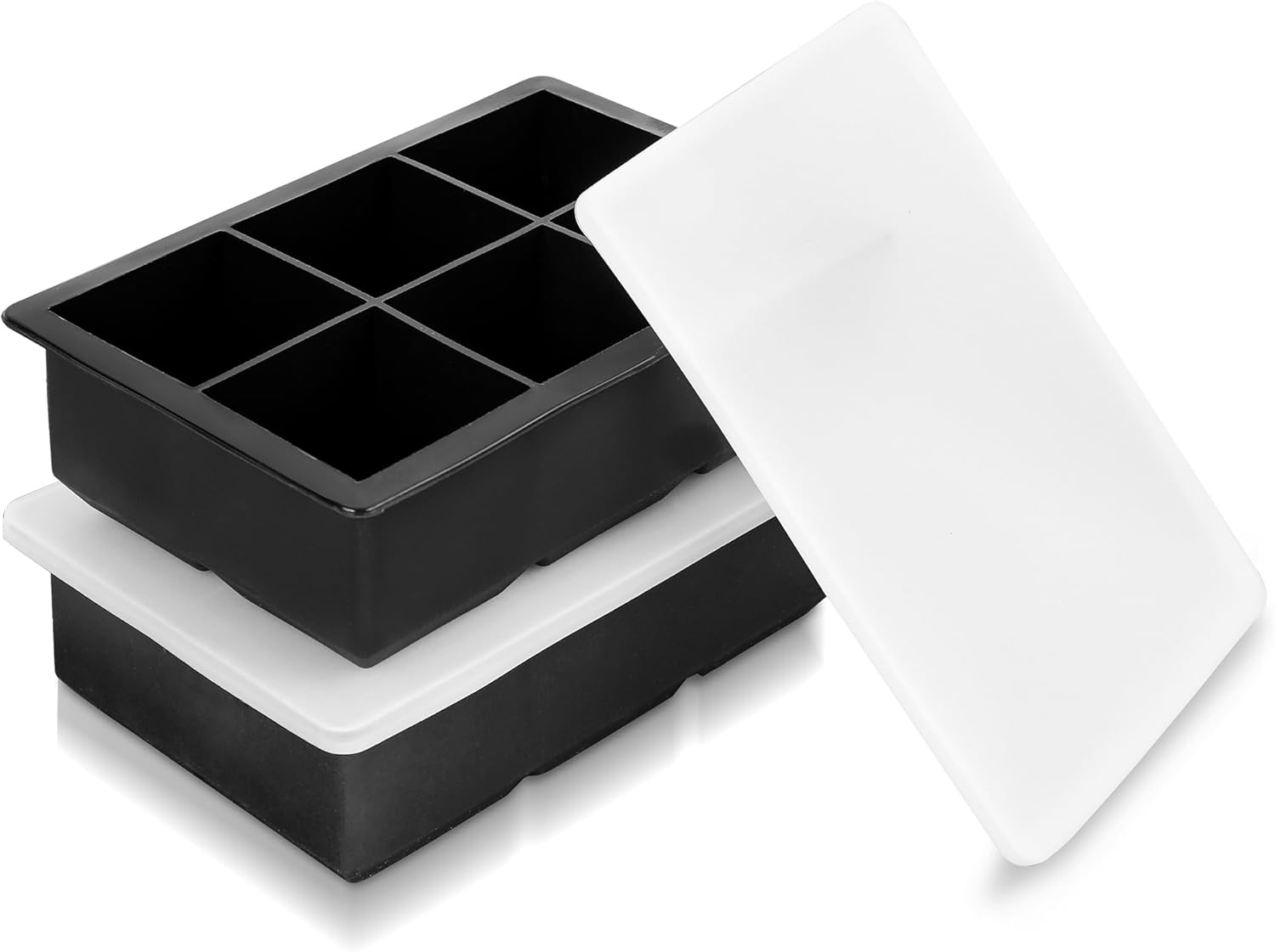 YHT 2 Pack Large Ice Cube Tray Molds with Lids,Black Reusable Silicone Square Ic...