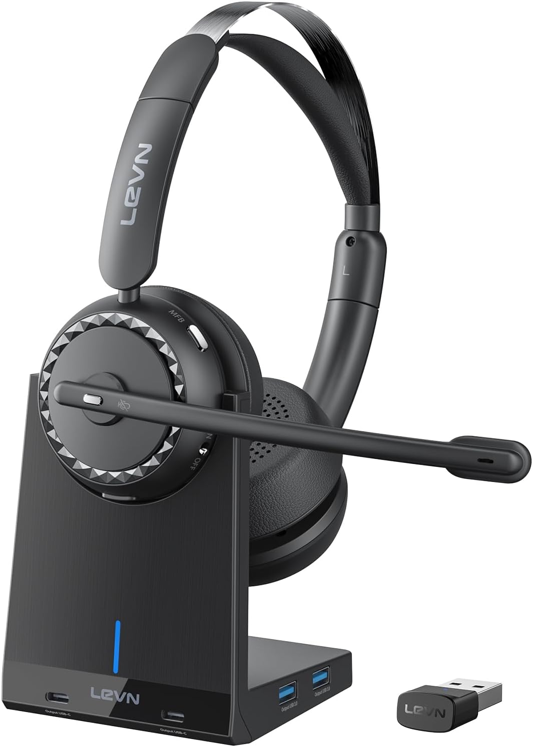 LEVN Wireless Headset, Wireless Headset with Mic for Work (AI Noise Cancelling),...