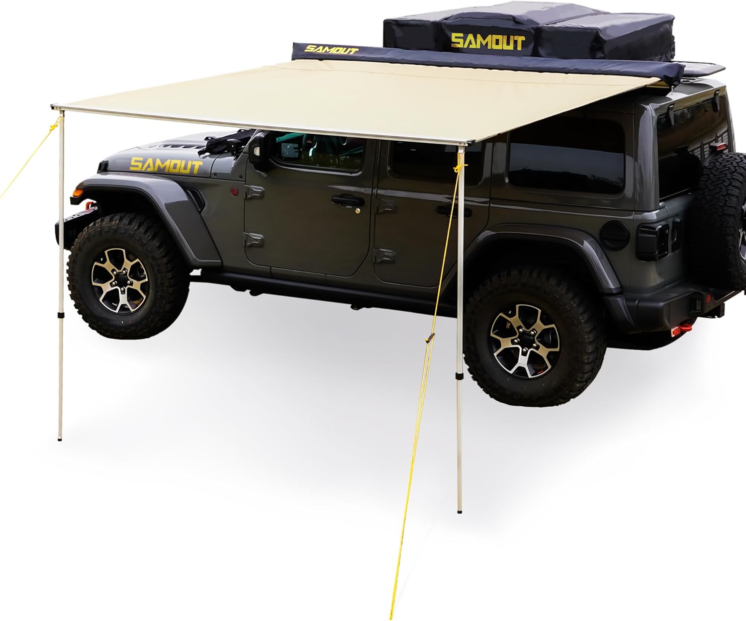Vehicle Awning, 4.6ft x 8.2ft, Rooftop Pullout Ripstop UPF50+ Side Awning, Reinf...