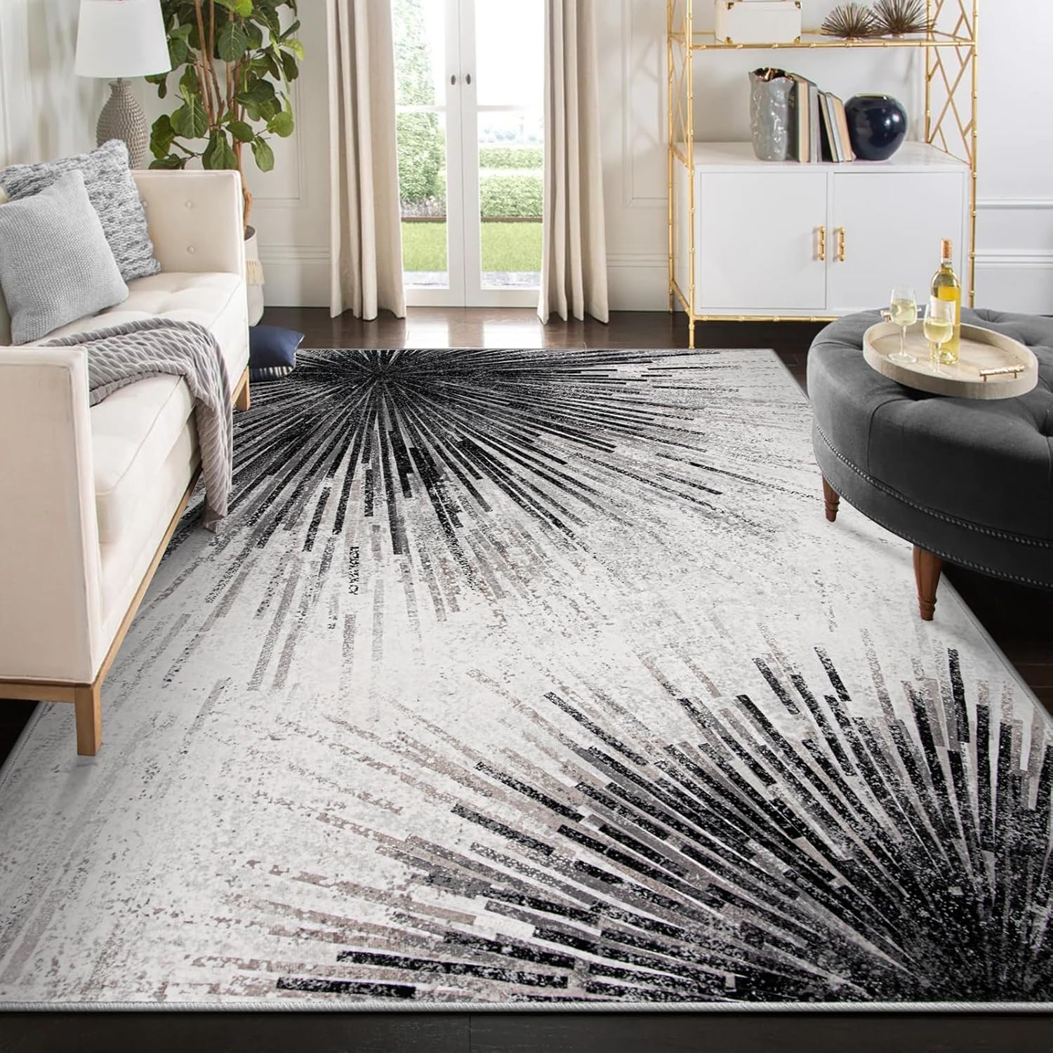 Lahome Modern Black 9x12 Rug for Living Room, Large Washable Area Rug Non-Slip U...