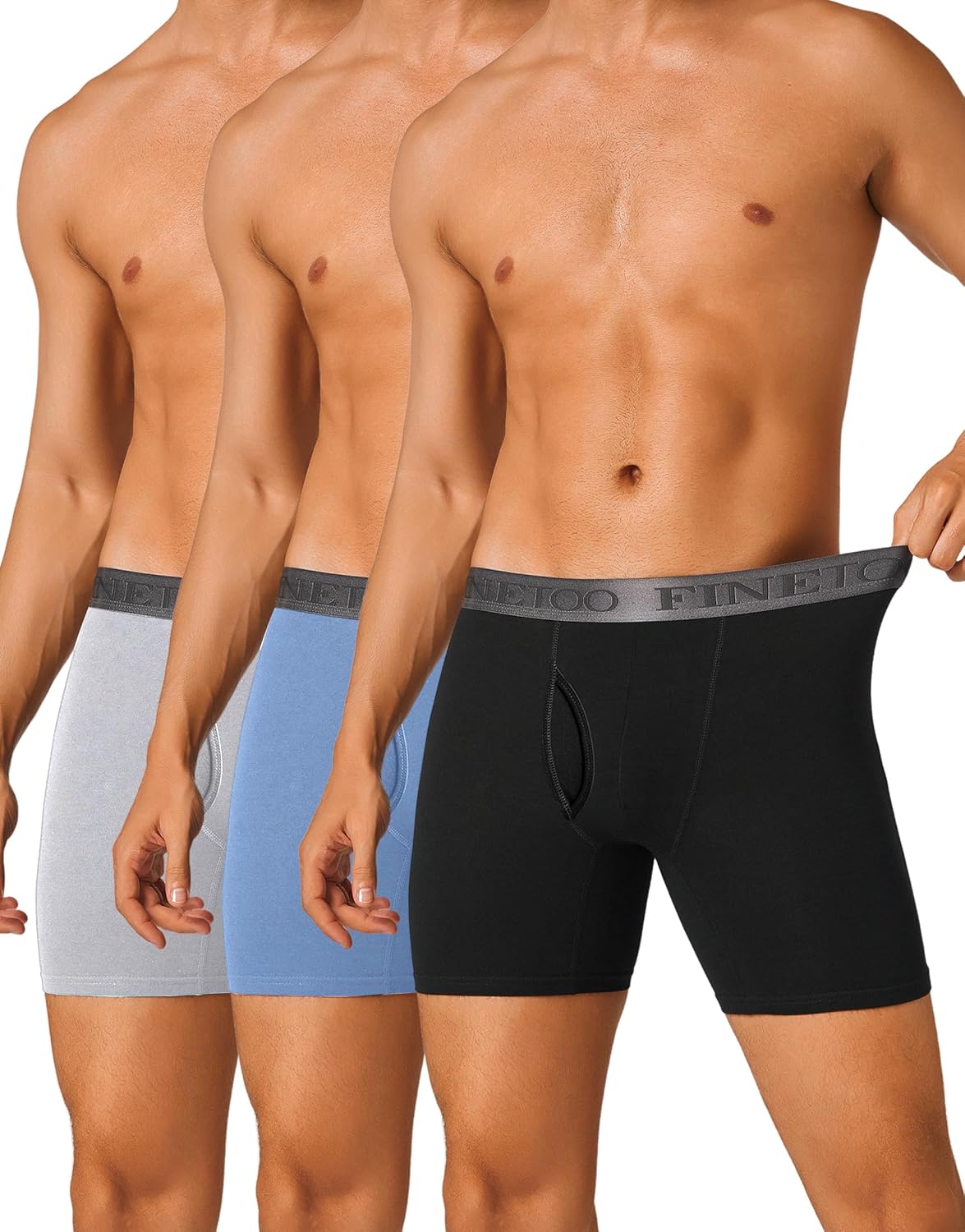 FINETOO Mens Underwear Boxer Briefs Soft Breathable Cotton Underwear Wide Waistb...