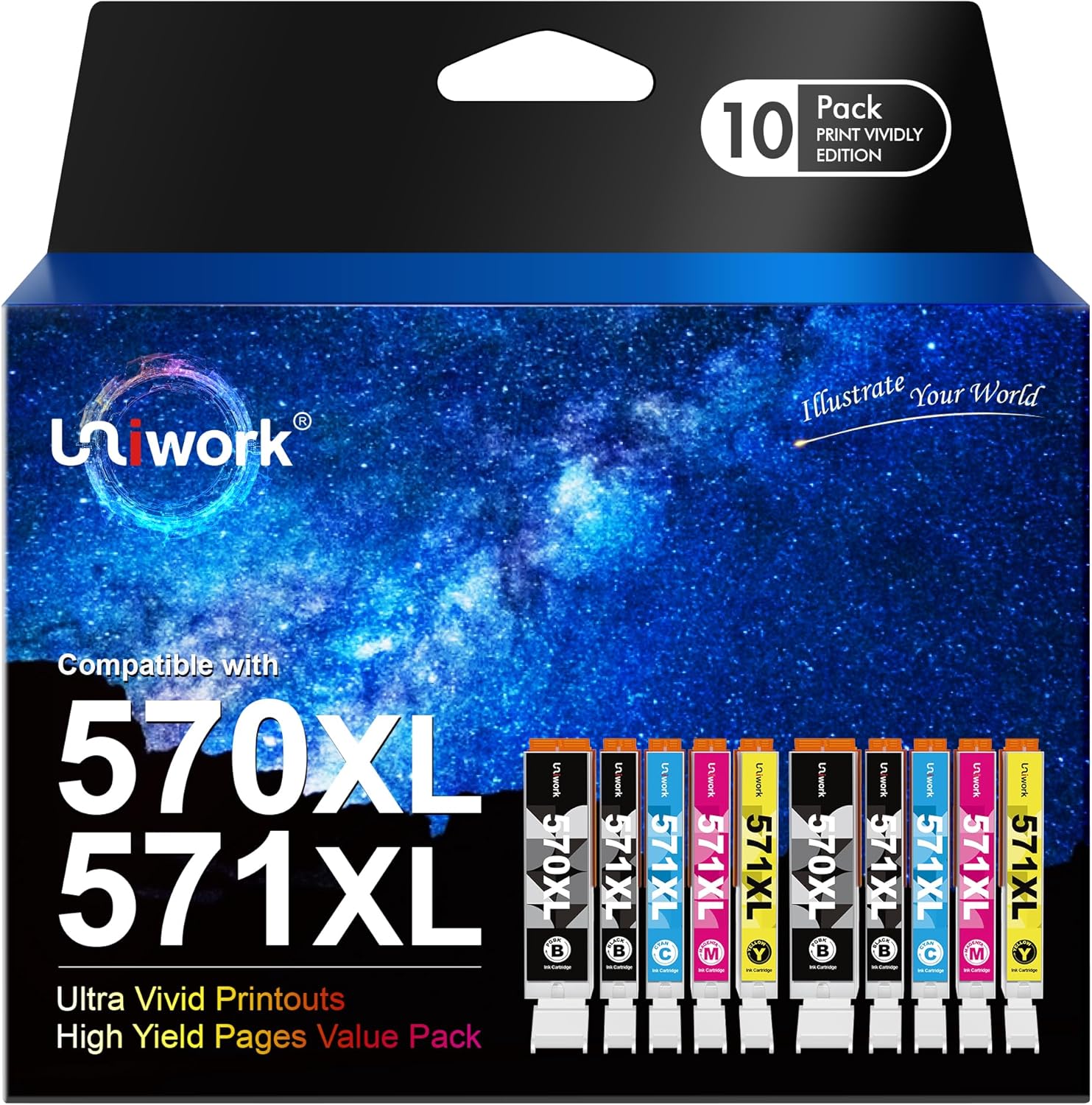 Uniwork Compatible Ink Cartridge Replacement for Canon PGI-570XL CLI-571XL Compa...