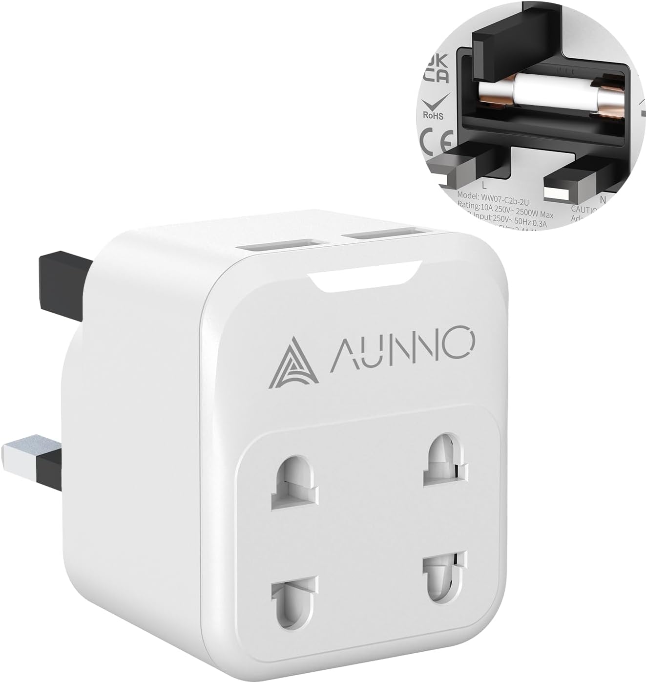 AUNNO Double Shaver Plug Adaptor UK with 2 USB Ports, 2500W 4 in 1 Plug Adapter...