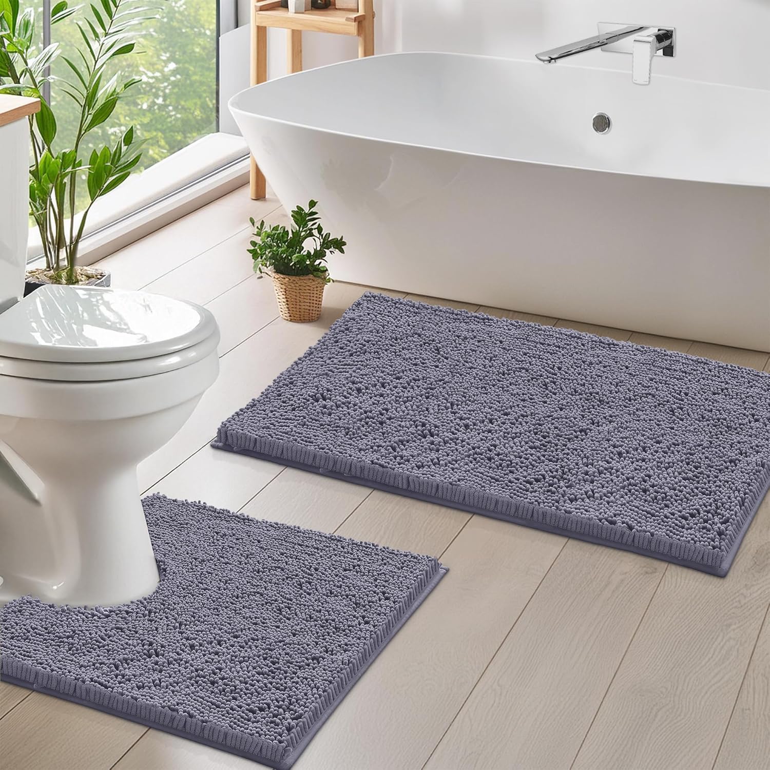 LuxUrux Bath Mat Set, Luxury Chenille (2-Piece) Soft Plush Anti-Slip Rug + Toile...