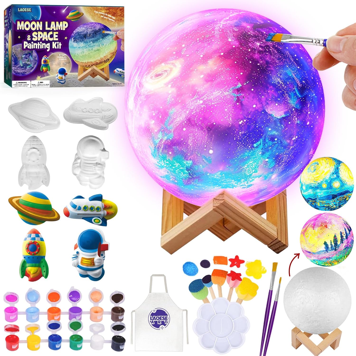 Paint Your Own Moon Lamp Kit, DIY 3D Space Moon Night Light, Art Supplies Arts &...