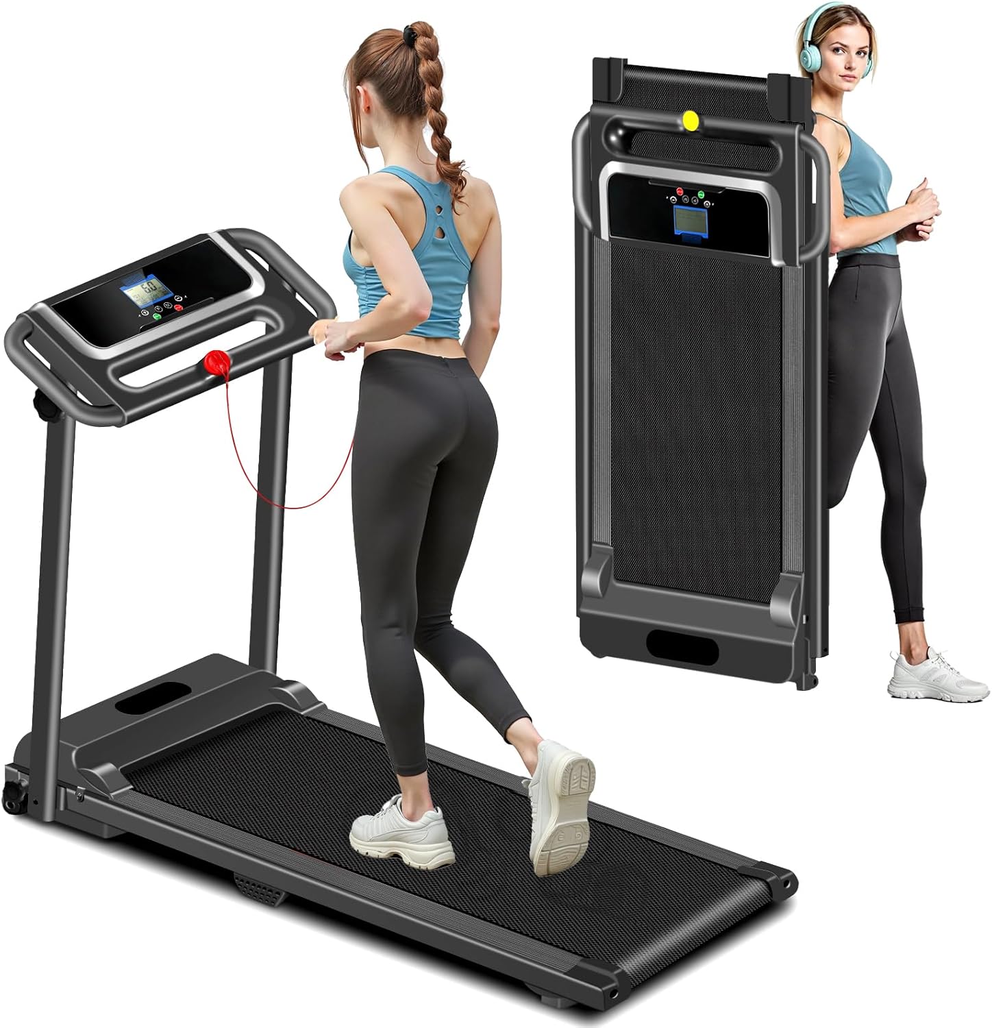 Walking Pad Treadmills, 3.0HP Portable Foldable Treadmills, Treadmill with Handl...