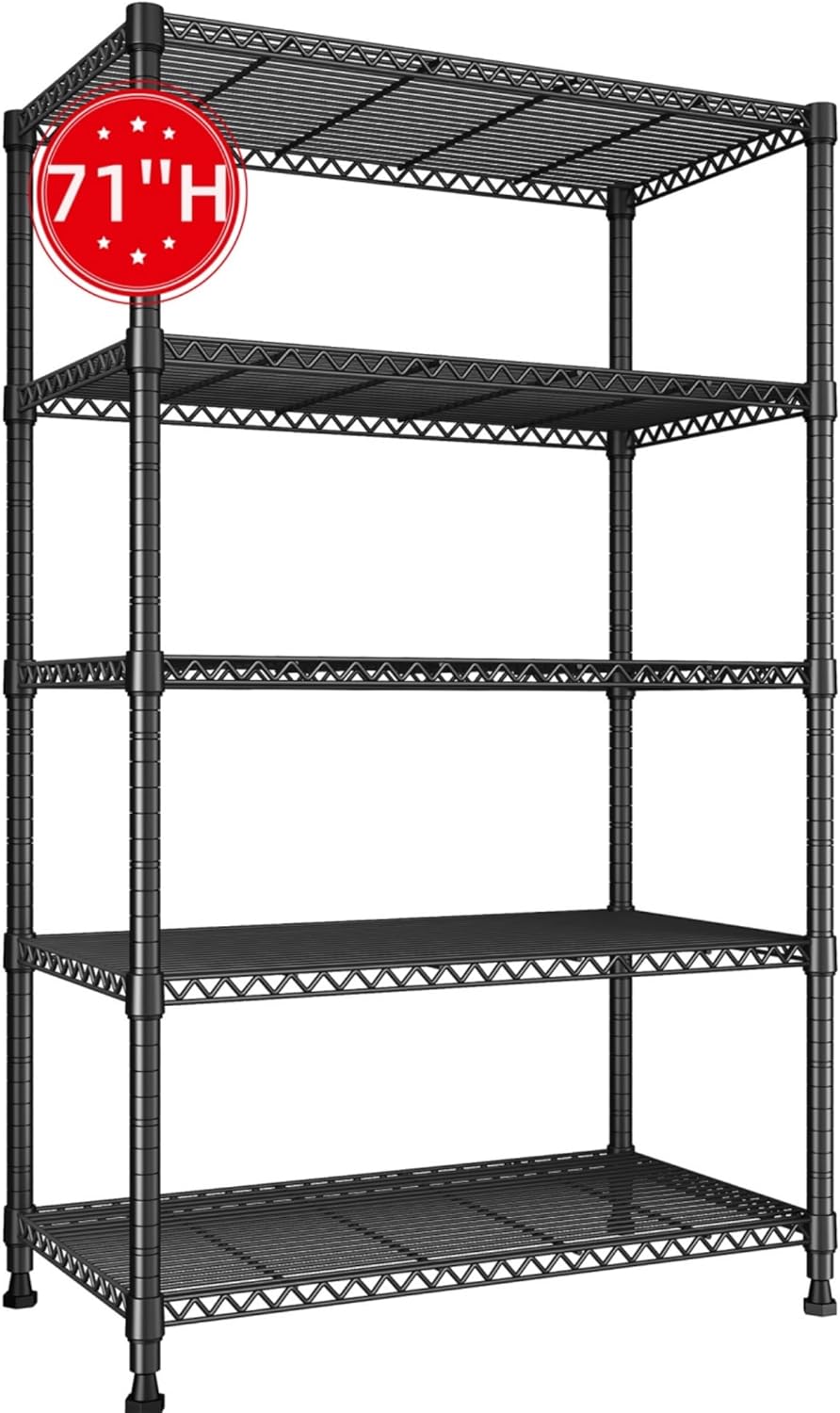 REIBII Storage Shelves, 5-Tire Wire Shelving Load 1000LBS Metal Shelves for Stor...
