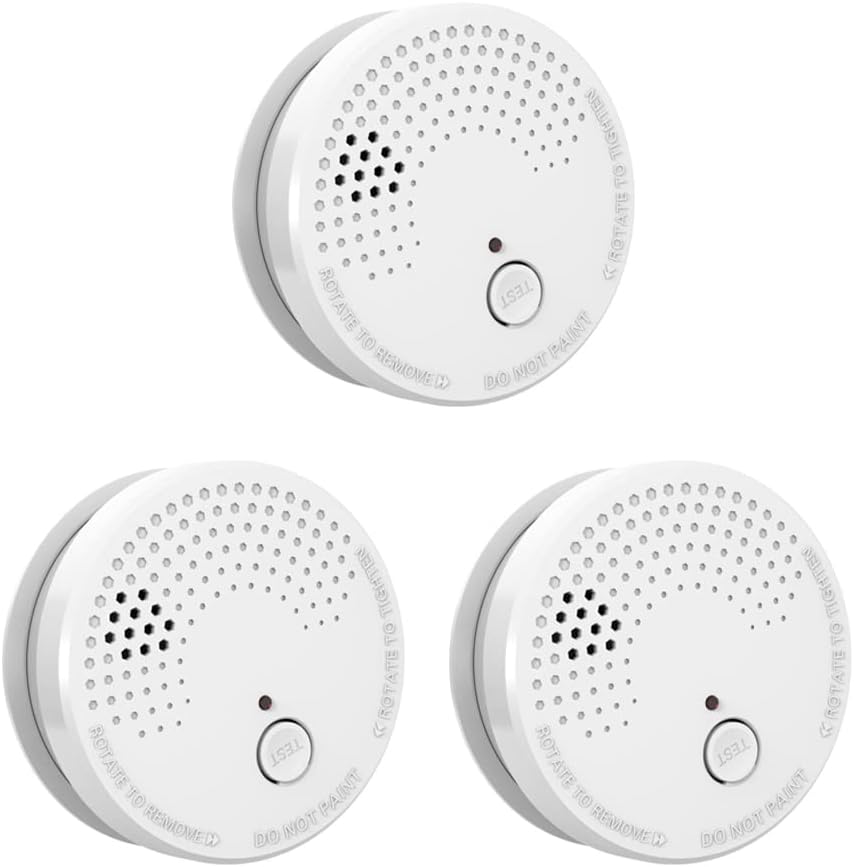 3 Pack Smoke Detector Fire Alarms 9V Battery Operated Photoelectric Sensor Easy...