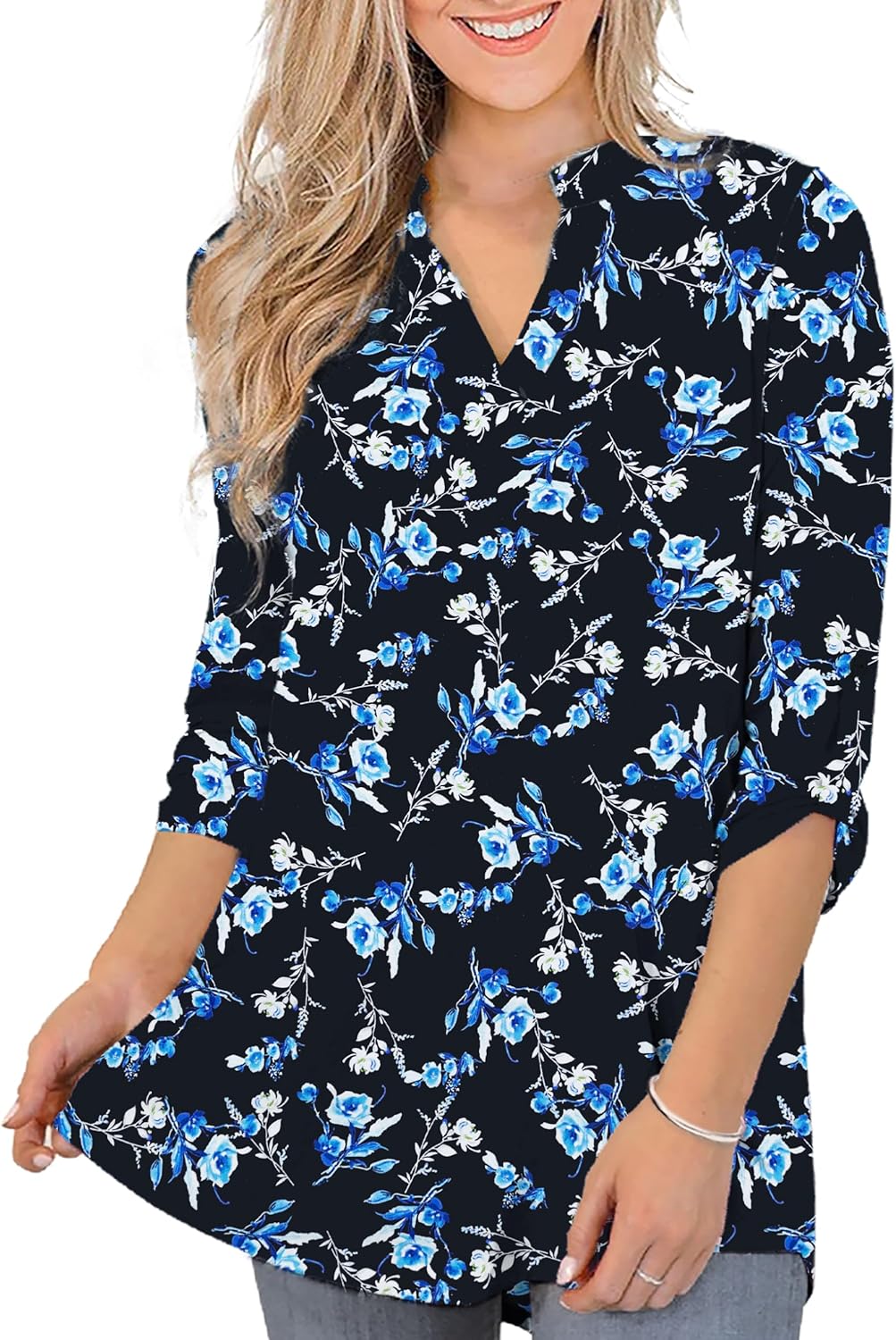 Womens Tops Dressy Casual 3/4 Sleeve Shirts Tunic Blouses Plus Size Tops for Wom...