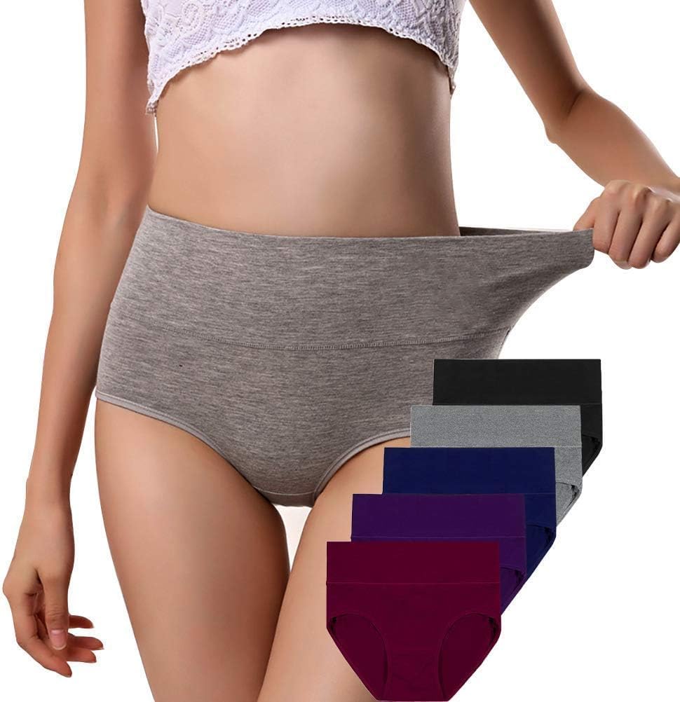 ANNYISON Womens Underwear, Soft Cotton High Waist Breathable Solid Color Briefs...