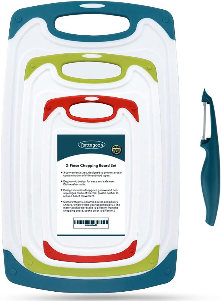 Cutting Boards for Kitchen, Plastic Chopping Board Set of 4 with Non-Slip Feet a...