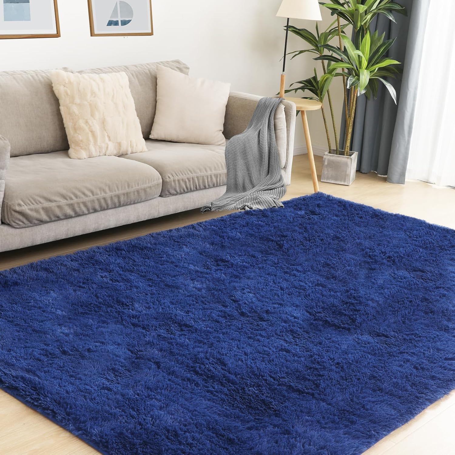 Soft 5x7 Blue Rug, Fluffy Area Rugs for Living Room, Plush Navy Area Rugs for Be...