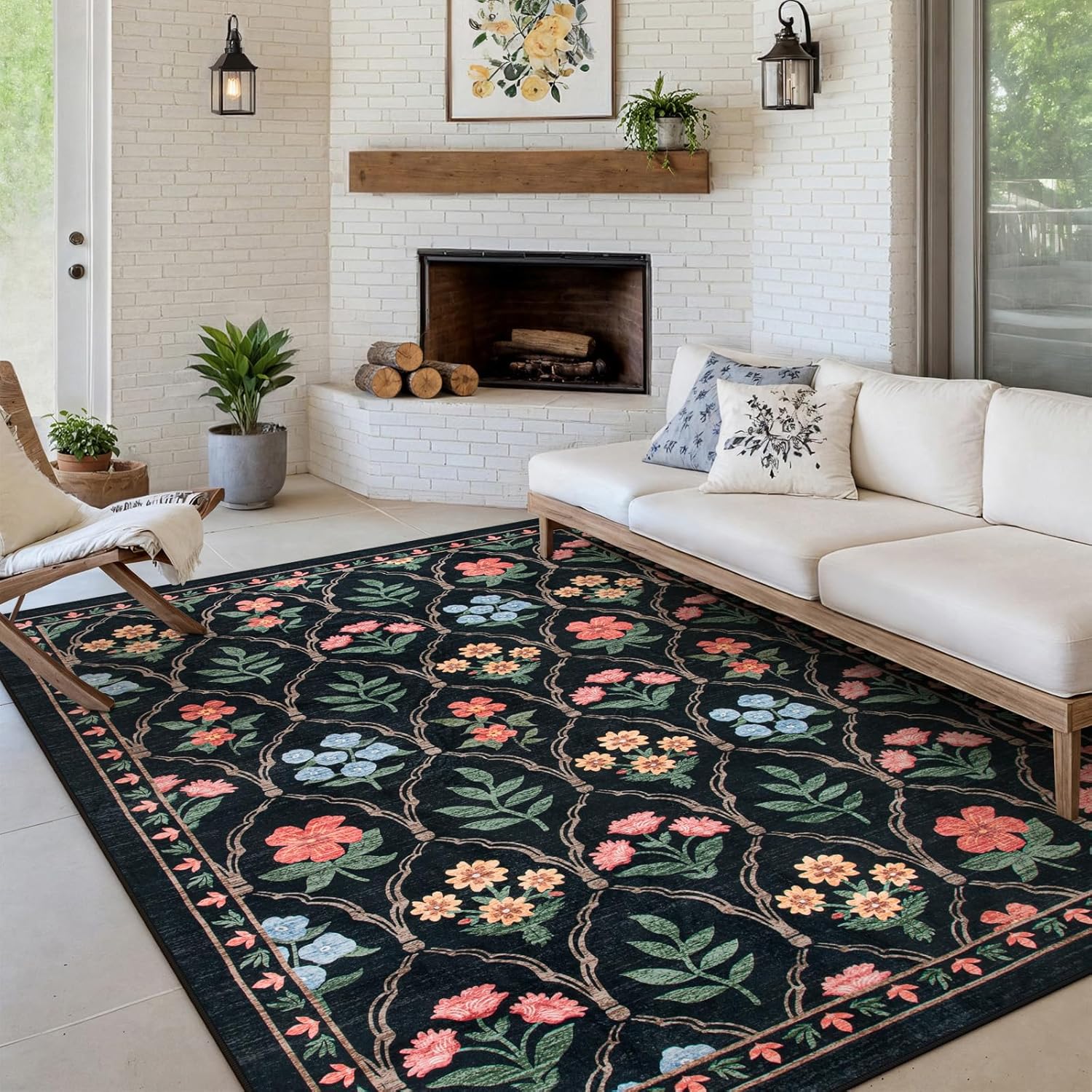 LIVEBOX Black Washable Rug 8x10 for Living Room, Soft Ultra-Thin Retro Rugs for...