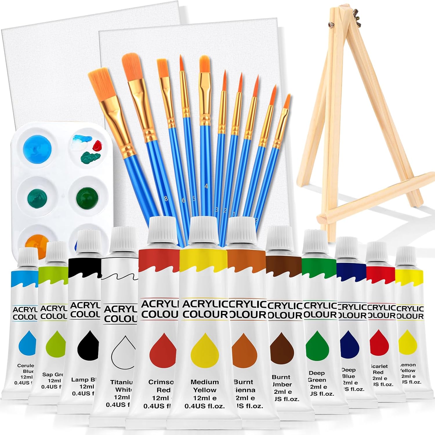ESRICH 26PCS Acrylic Paint Set with 12Colors Acrylic Paints (12ml, 0.4 oz), 10 P...