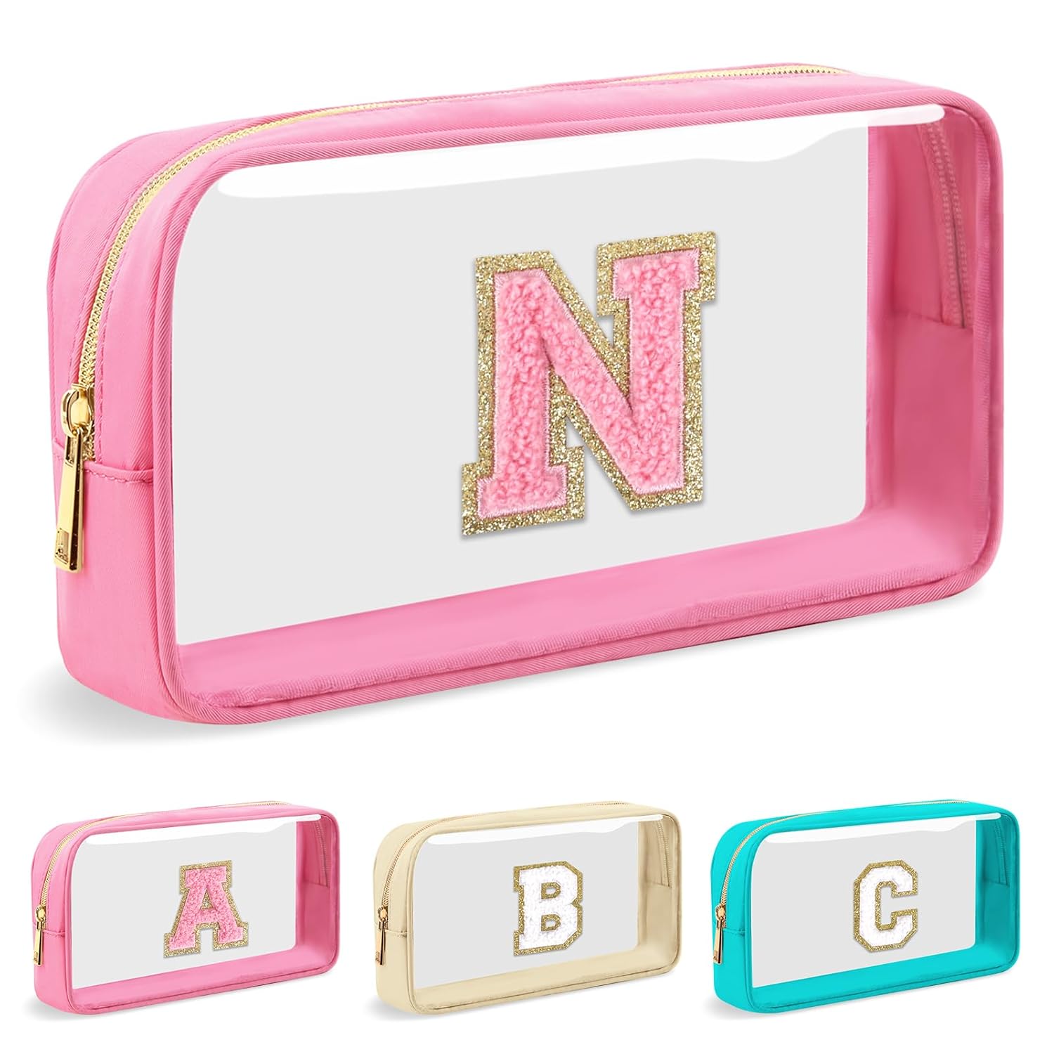 Personalized Initial Letter Clear Makeup Bag,Preppy Small Nylon&PVC Cosmetic Zip...