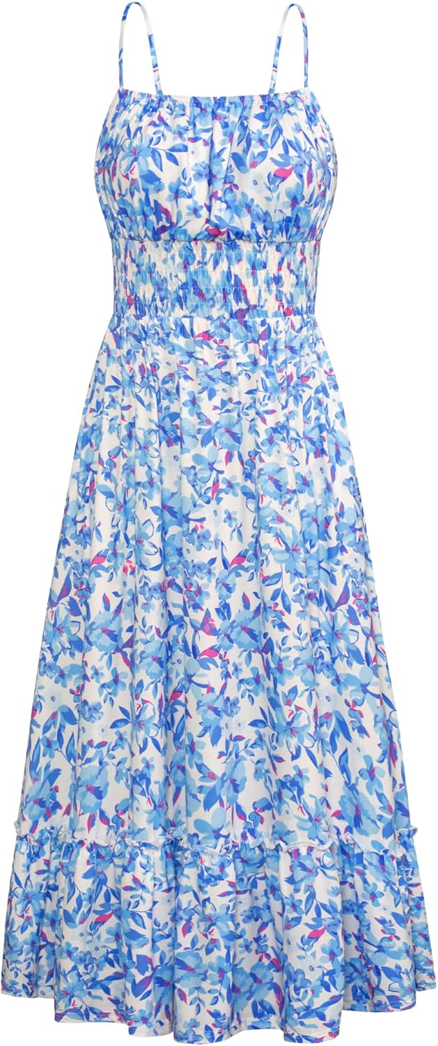 GRACE KARIN Womens 2025 Summer Maxi Dress Sleeveless Floral Spaghetti Strap Smoc...