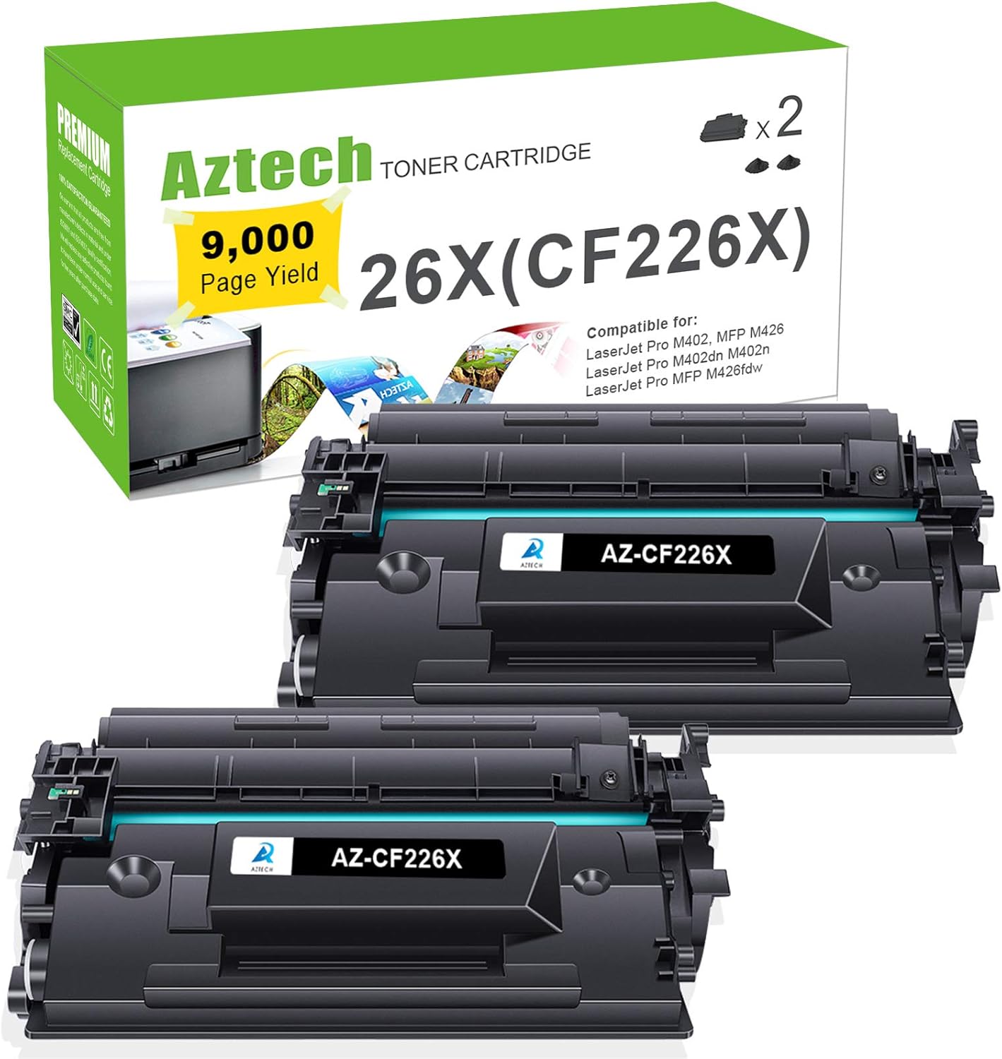 Aztech 26X CF226X Toner Cartridge 2 Pack High Yield Compatible Replacement for H...