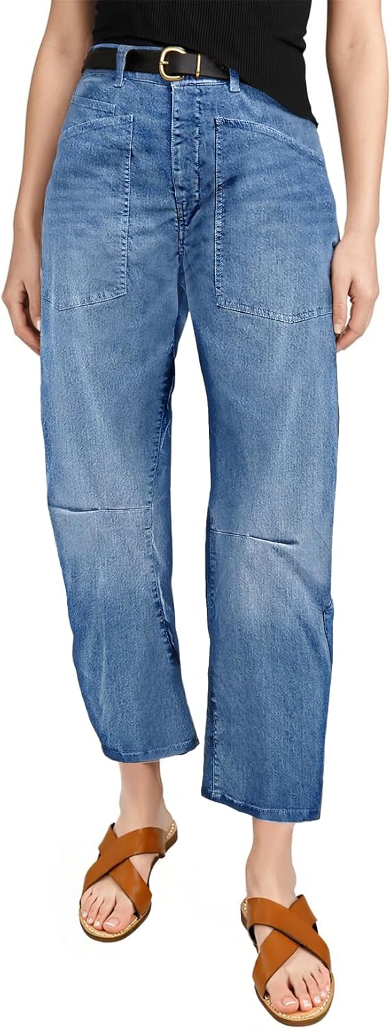 EVALESS Womens Baggy Barrel Jeans High Waisted Wide Leg Boyfriend Denim Ankle Pa...