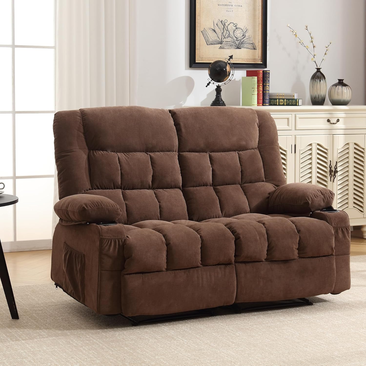 Reclining Loveseat with Cup Holders for Living Room 2 Seat Manual Loveseat Recli...