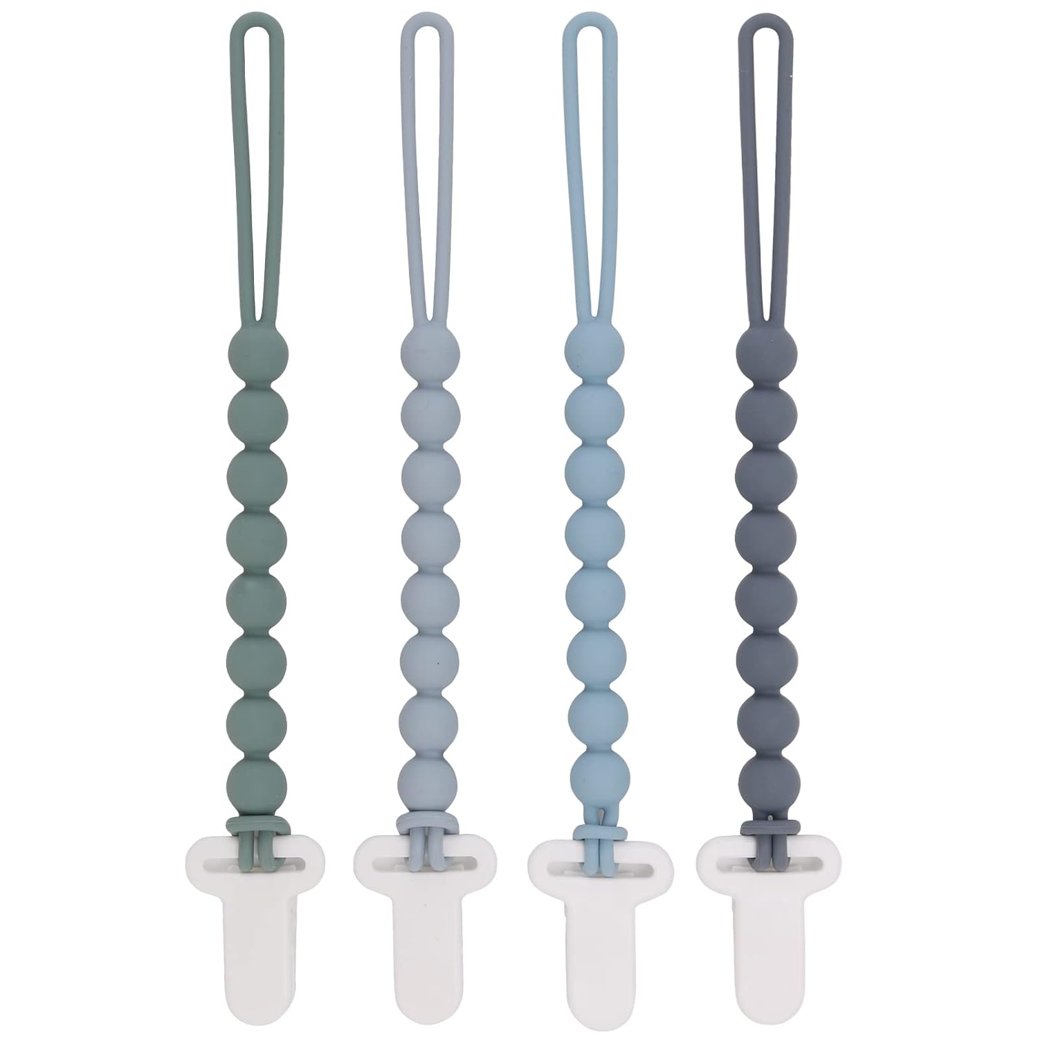 4-Pack Silicone Pacifier Clips with One-Piece Bead...