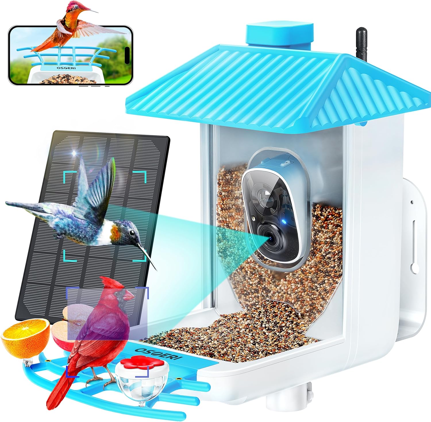 Osoeri Smart Bird Feeder with Camera, Bird Feeder Camera with AI Identify & Sola...