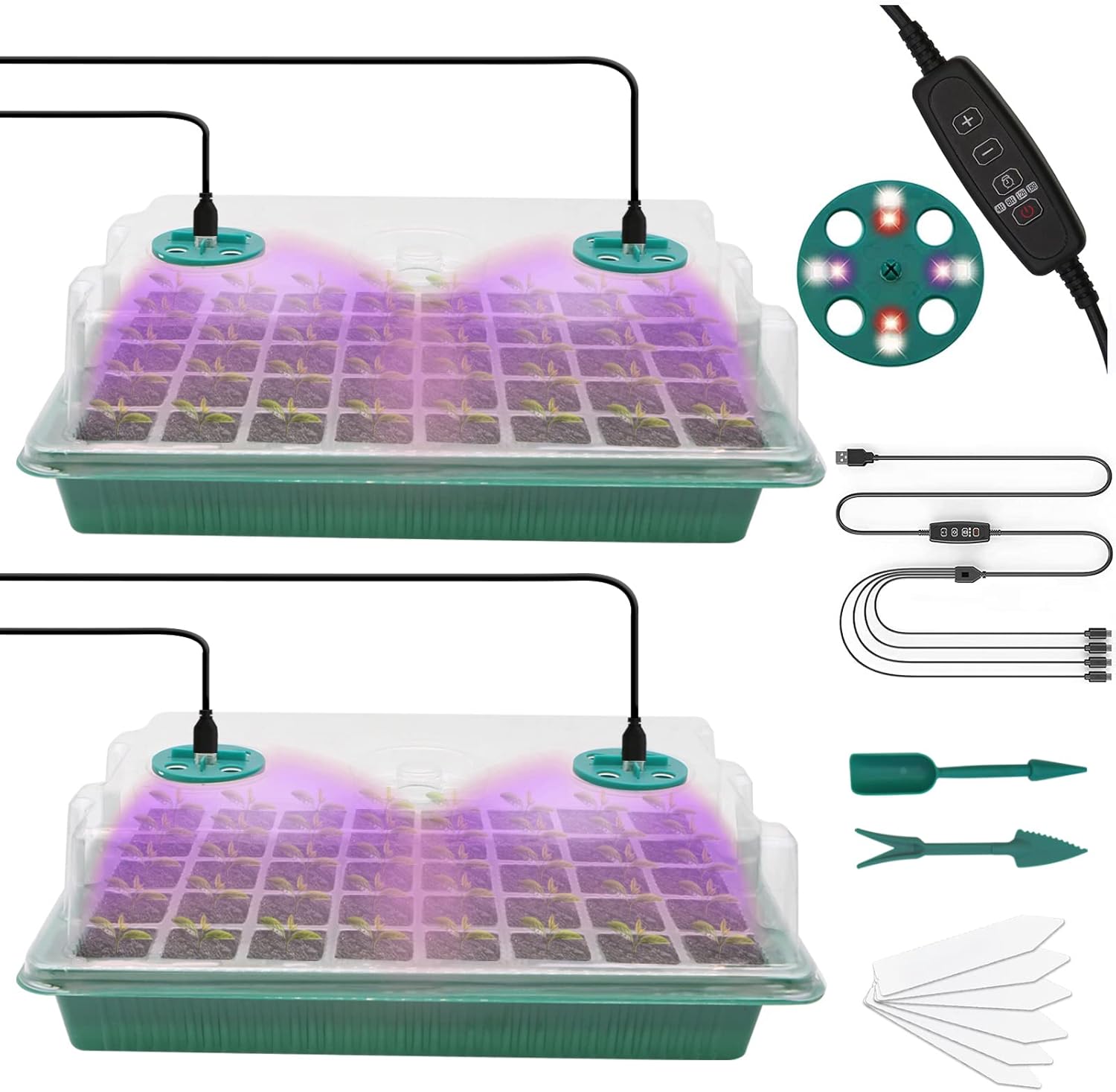 MQFORU Seed Trays with Grow Light, 2 Pack 80 Cells Growing Trays Propagator Grow...