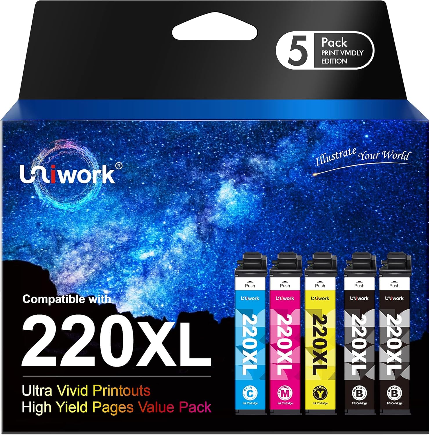 Uniwork T220 220XL Ink Cartridge, Remanufactured 220XL Ink Cartridge Replacement...