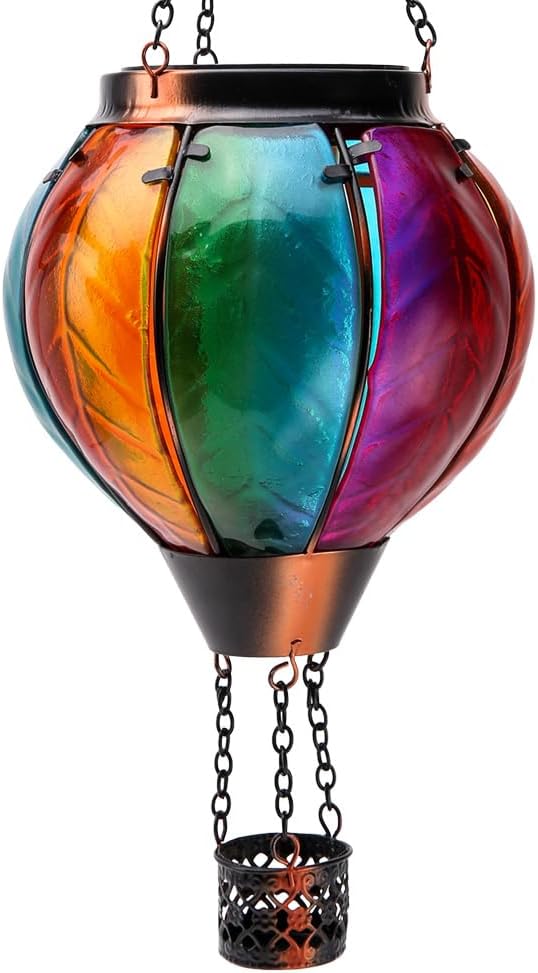 Hot Air Balloon with Flickering Flame Hanging Solar Lanterns Outdoor Lights Wate...