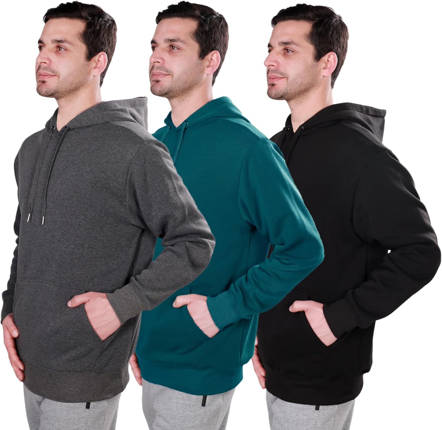 3 Pack Mens Fleece Hoodie Long Sleeve Lightweight Athletic Workout Sweatshirt fo...